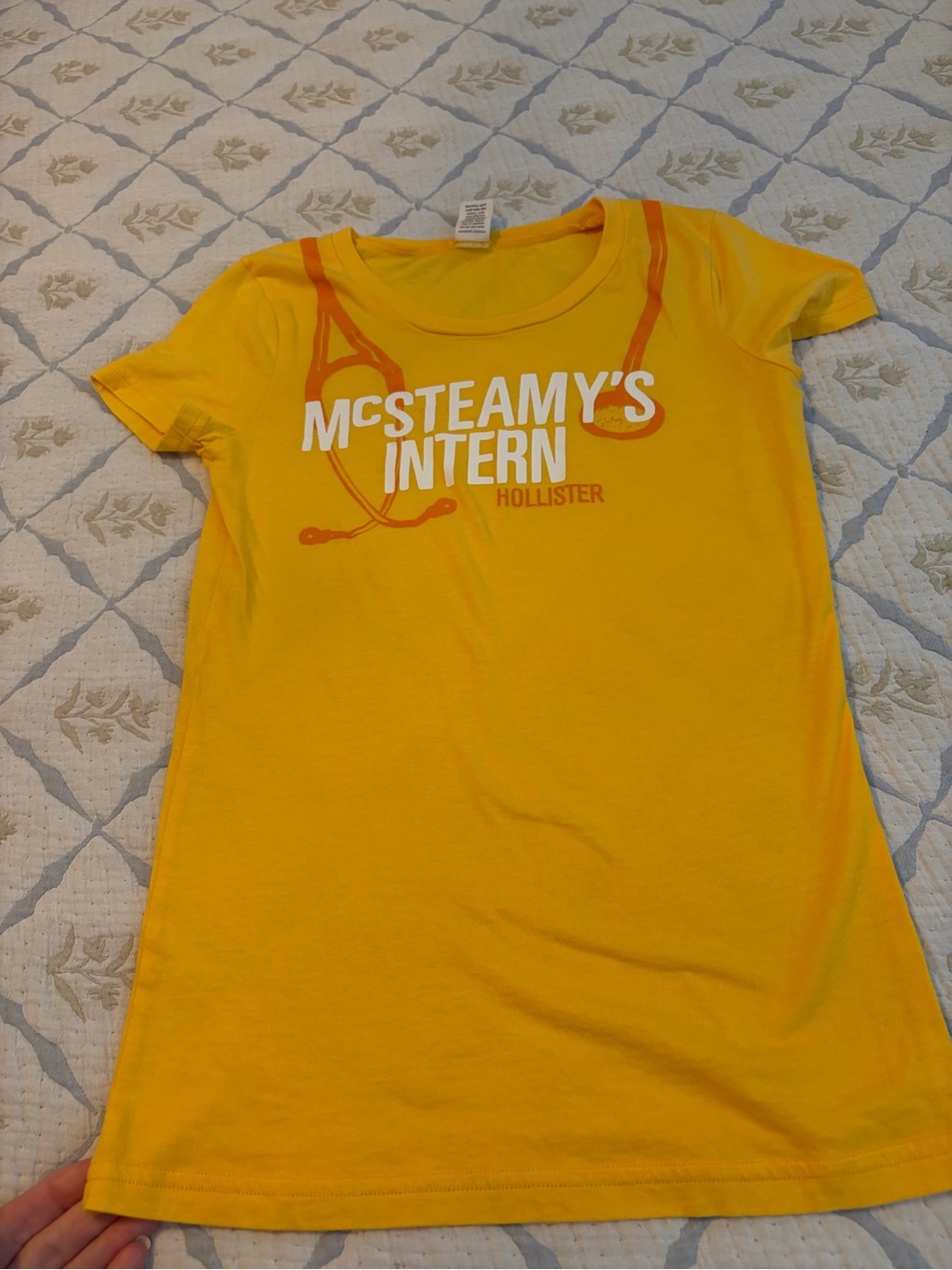 Hollister Yellow Graphic Tee with Orange Accent Stripes